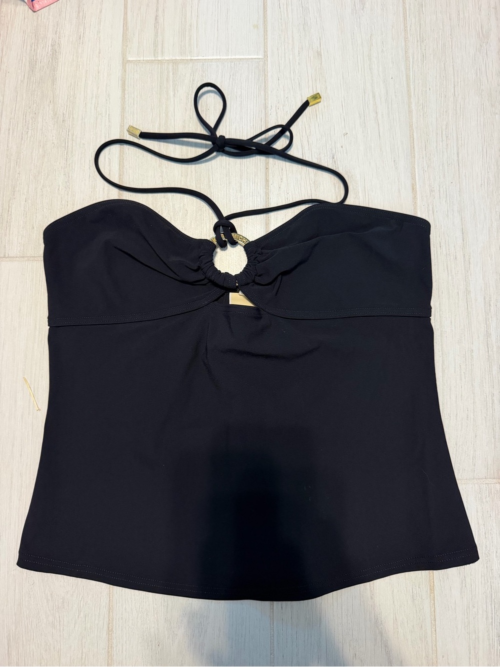 Michael Kors Black halter Swim Top with Gold Ring